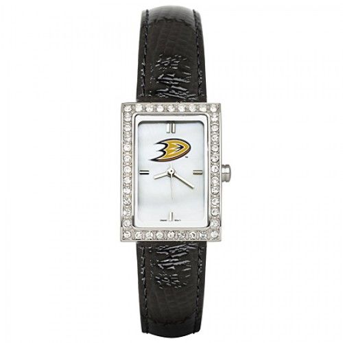 Black Leather Anaheim Ducks Watch with Cz Frame