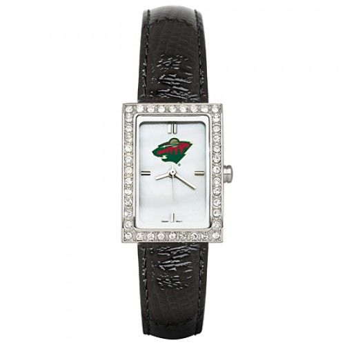 Black Leather Minnesota Wild Watch with Cz Frame