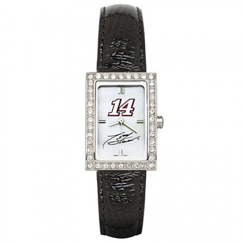 Black Leather Nascar #14 Tony Stewart Watch W/ Cz Frame