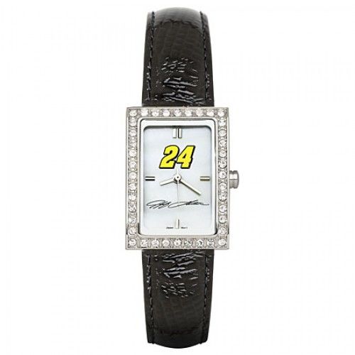 Black Leather Nascar #24 Jeff Gordon Watch - Cz Frame