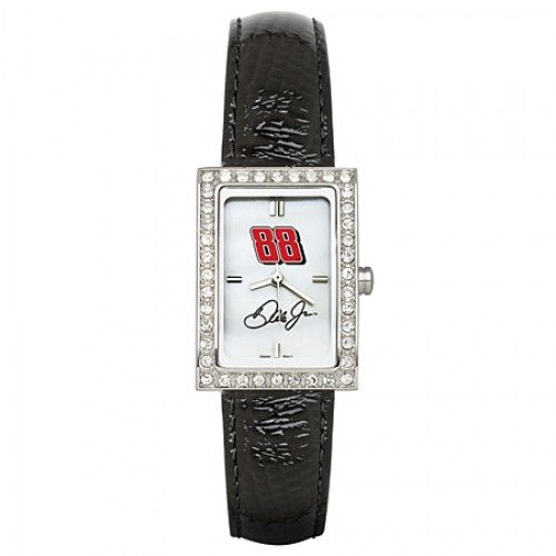 Black Leather Nascar #88 Dale Jr Watch with Cz Frame