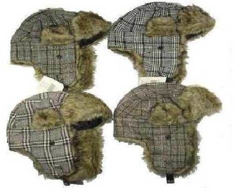 Premium Fur Lined Plaid Striped Ear Cover Hats Case Pack 24