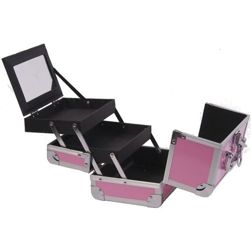 Pink Makeup Train Case W/Mirror Case Pack 12