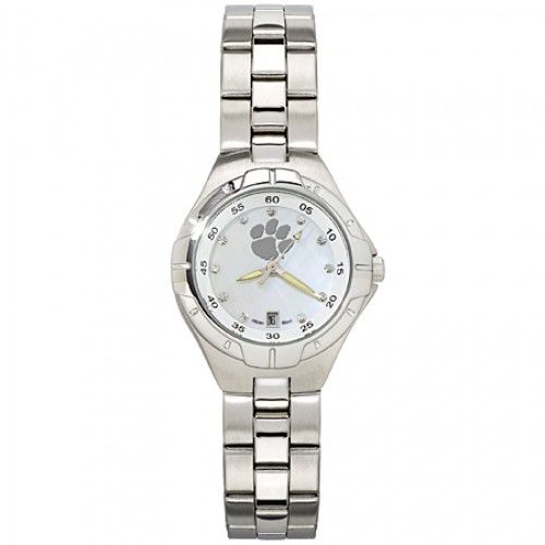Mother of Pearl & Cz Paw Logo Clemson University Watch in Stainless Steel