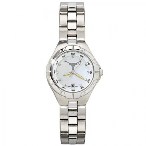 Mother of Pearl & Cz University of Texas Watch with Logo in Stainless Steel