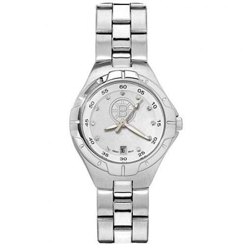 Mother of Pearl & Cz Boston Bruins Watch in Stainless Steel - Fold Over - Nice