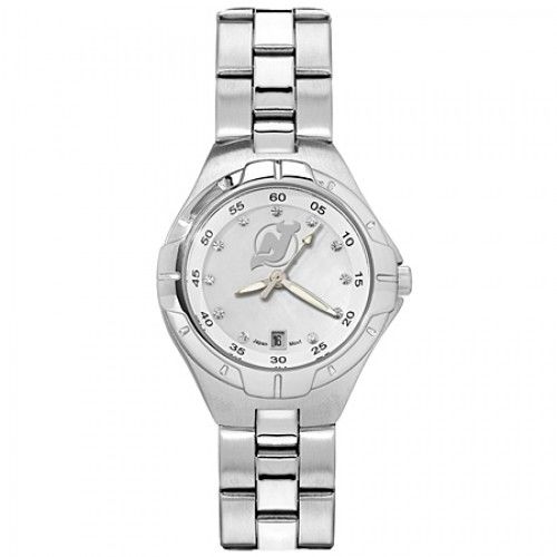 Mother of Pearl & Cz New Jersey Devils Watch in Stainless Steel - Fold Over