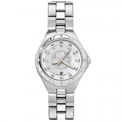 Mother of Pearl & Cz New York Islanders Watch in Stainless Steel - Fold Over
