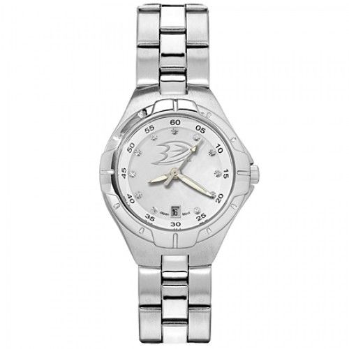 Mother of Pearl & Cz Anaheim Ducks Watch in Stainless Steel - Fold Over