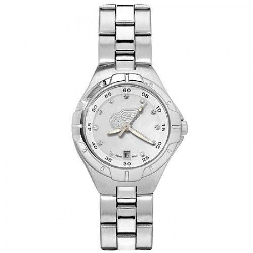 Mother of Pearl & Cz Detroit Red Wings Watch in Stainless Steel - Fold Over