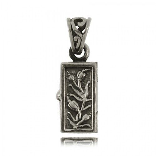 Sterling Silver Flower Prayer Box Pendant with Orchid
