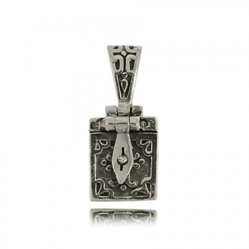 Sterling Silver Prayer Box Pendant W/ Floral Cross