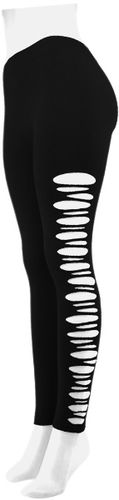 Ladies' Ripped Footless Leggings- Black