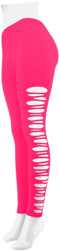 Ladies' Ripped Footless Leggings- Hot Pink