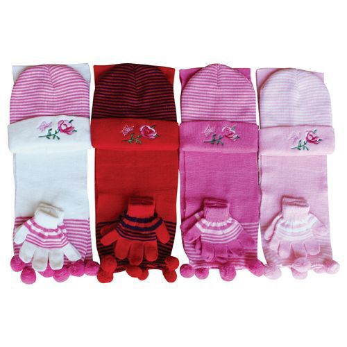 3 Pc Childs Beanie Scarf Glove Set Rose Case Pack 24