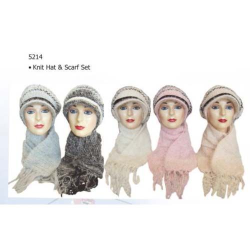 2 Pc Ladies Knit Hat-Scarf W/Visor Set Case Pack 24