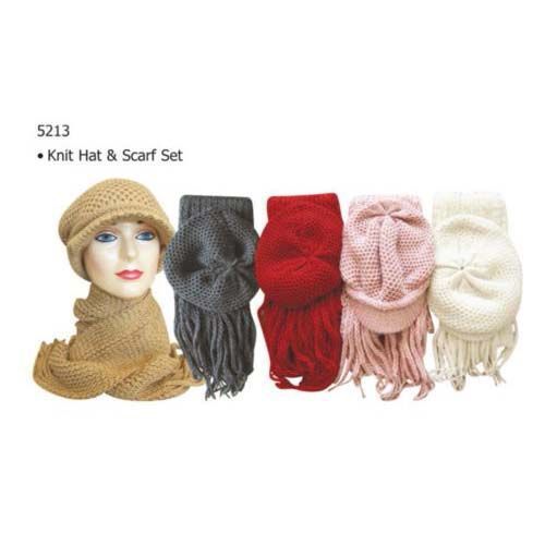 2 Pc Ladies Knit Hat-Scarf W/Visor Set Case Pack 24