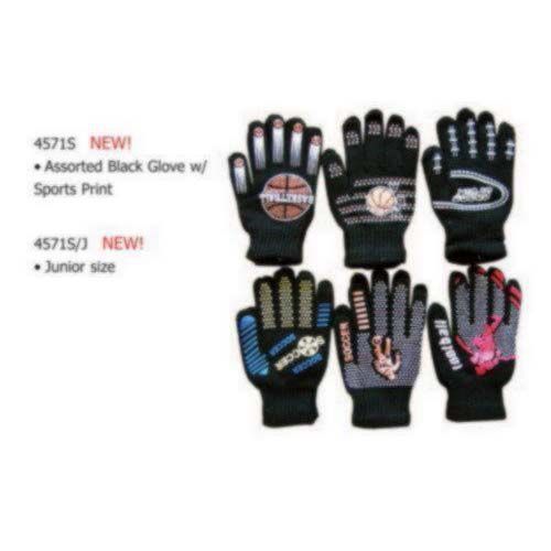 Junior Black Sports Printed Gloves Case Pack 60
