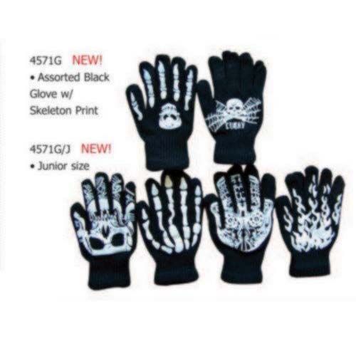 Junior Black Skeleton Printed Gloves Case Pack 60