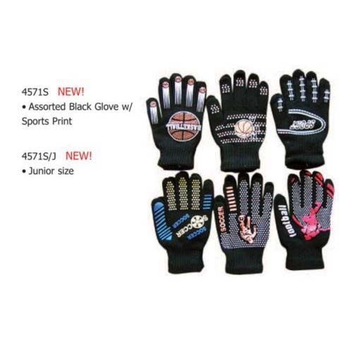 Adult Black Sports Printed Gloves Case Pack 60