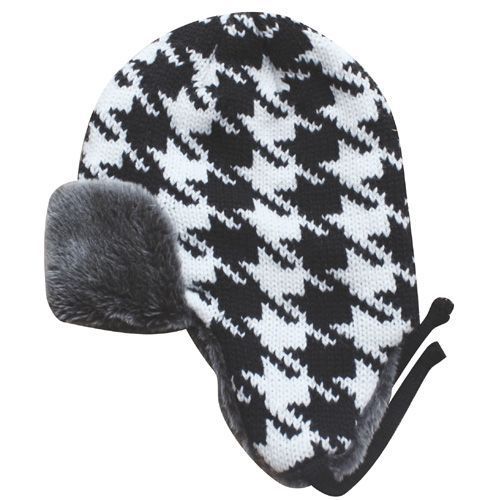 Black White Knit Trooper Hat Black Fur T Case Pack 24