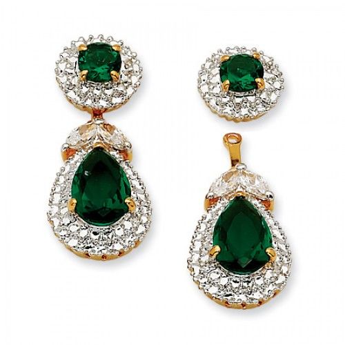 Created Emerald Earrings in Rhodium Plated Base Metal - Butterfly Backs - Pear