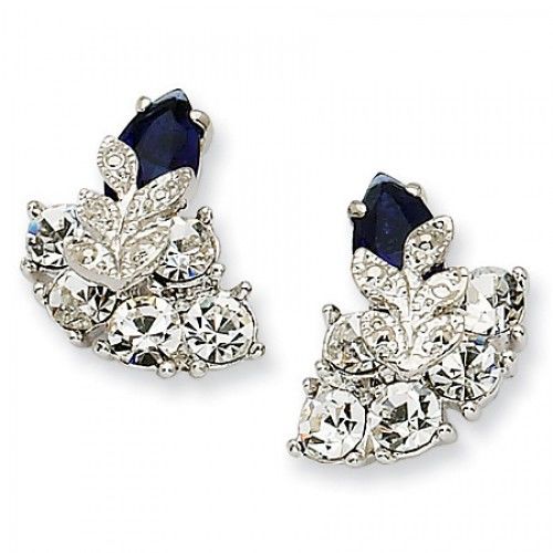 Created Sapphire Earrings in Rhodium Plated Base Metal - Butterfly Back