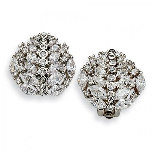 Crystal Earrings in Rhodium Plated Base Metal - Clip On - Women - Impressive