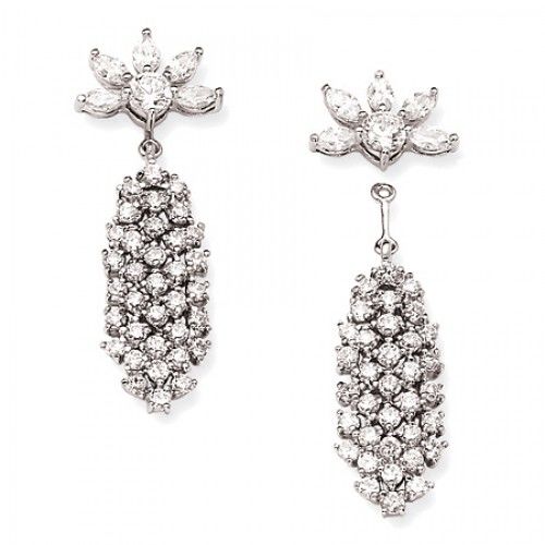 Cubic Zirconia Earrings in Platinum Plated Sterling Silver - Butterfly Backs