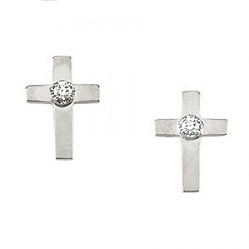 Diamond Cross Earrings in White Gold - 14kt - Butterfly Backs - Round - Splendid