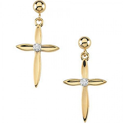 Diamond Cross Earrings in 14kt Yellow Gold - Butterfly Back - Captivating