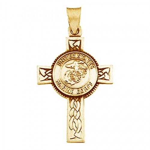 14k Yellow Gold Military Us Marine Corps Cross Pendant