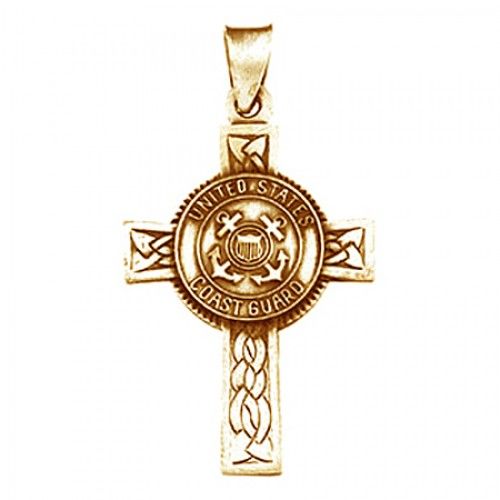 14k Yellow Gold Military Us Coast Guard Cross Pendant