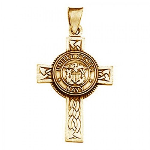 14k Yellow Gold Military Us Navy Cross Pendant New