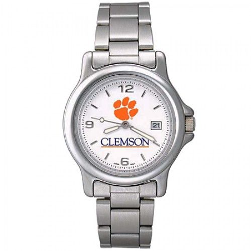 Men'S Tiger Paw Logo Clemson University Watch in Stainless Steel - Fold Over