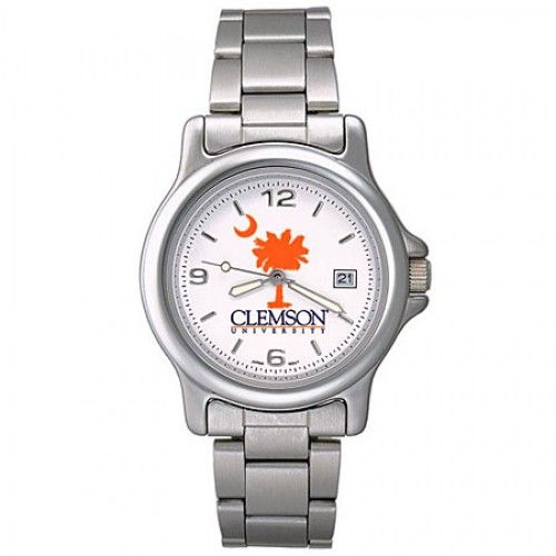 Men'S Palm & Moon Logo Clemson University Watch in Stainless Steel - Fold Over
