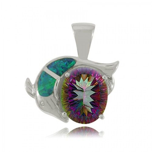 Sterling Silver Radiant Mystic Topaz Dolphin Pendant