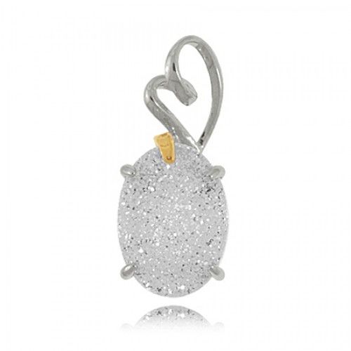 Sterling Silver Drusy Quartz Pendant with Heart-Shaped Bail