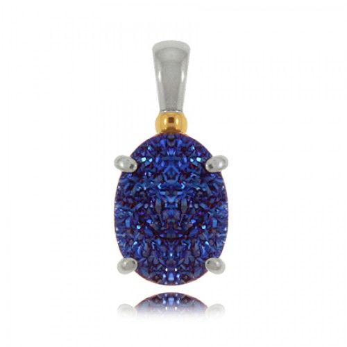 Sterling Silver Blue Drusy Quartz Pendant with Demure Bail