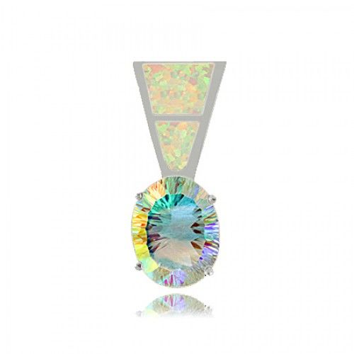 Sterling Silver Sea Mist Topaz Pendant with Intricate Created Opal Bail Design