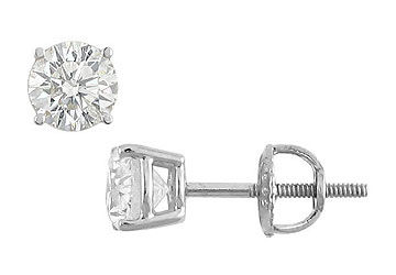 14K White Gold  Round Diamond Stud Earrings  1.00 CT. TW.