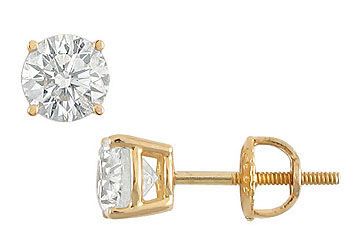 14K Yellow Gold  Round Diamond Stud Earrings  1.50 CT. TW.