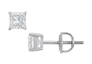 14K White Gold  Princess Cut Diamond Stud Earrings  0.50 CT. TW.