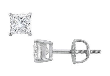 14K White Gold  Princess Cut Diamond Stud Earrings  0.75 CT. TW.