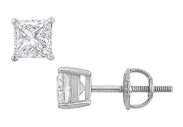 14K White Gold  Princess Cut Diamond Stud Earrings  1.25 CT. TW.