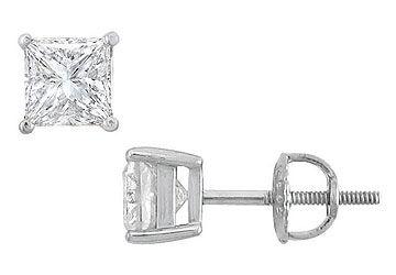 14K White Gold  Princess Cut Diamond Stud Earrings  1.75 CT. TW.