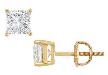 14K Yellow Gold  Princess Cut Diamond Stud Earrings  1.75 CT. TW.