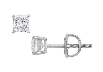 18K White Gold  Princess Cut Diamond Stud Earrings  0.33 CT. TW.