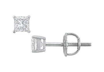 18K White Gold  Princess Cut Diamond Stud Earrings  0.25 CT. TW.