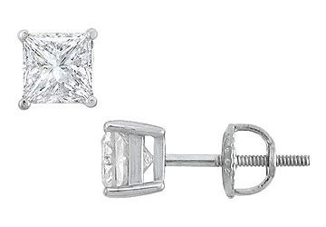 18K White Gold  Princess Cut Diamond Stud Earrings  1.50 CT. TW.